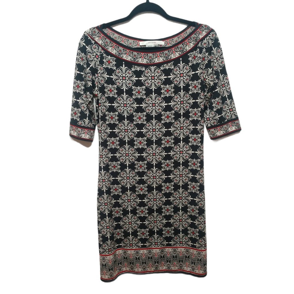 Studio M Black Paisley Boat Neck Dress Size S